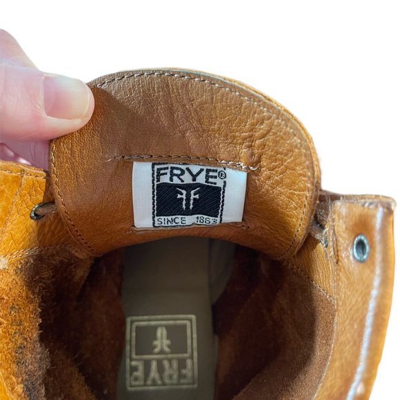 Frye Cognac Soft Leather Lace Up Boots w/ Rubber Grip Added to Sole - Picture 8 of 15